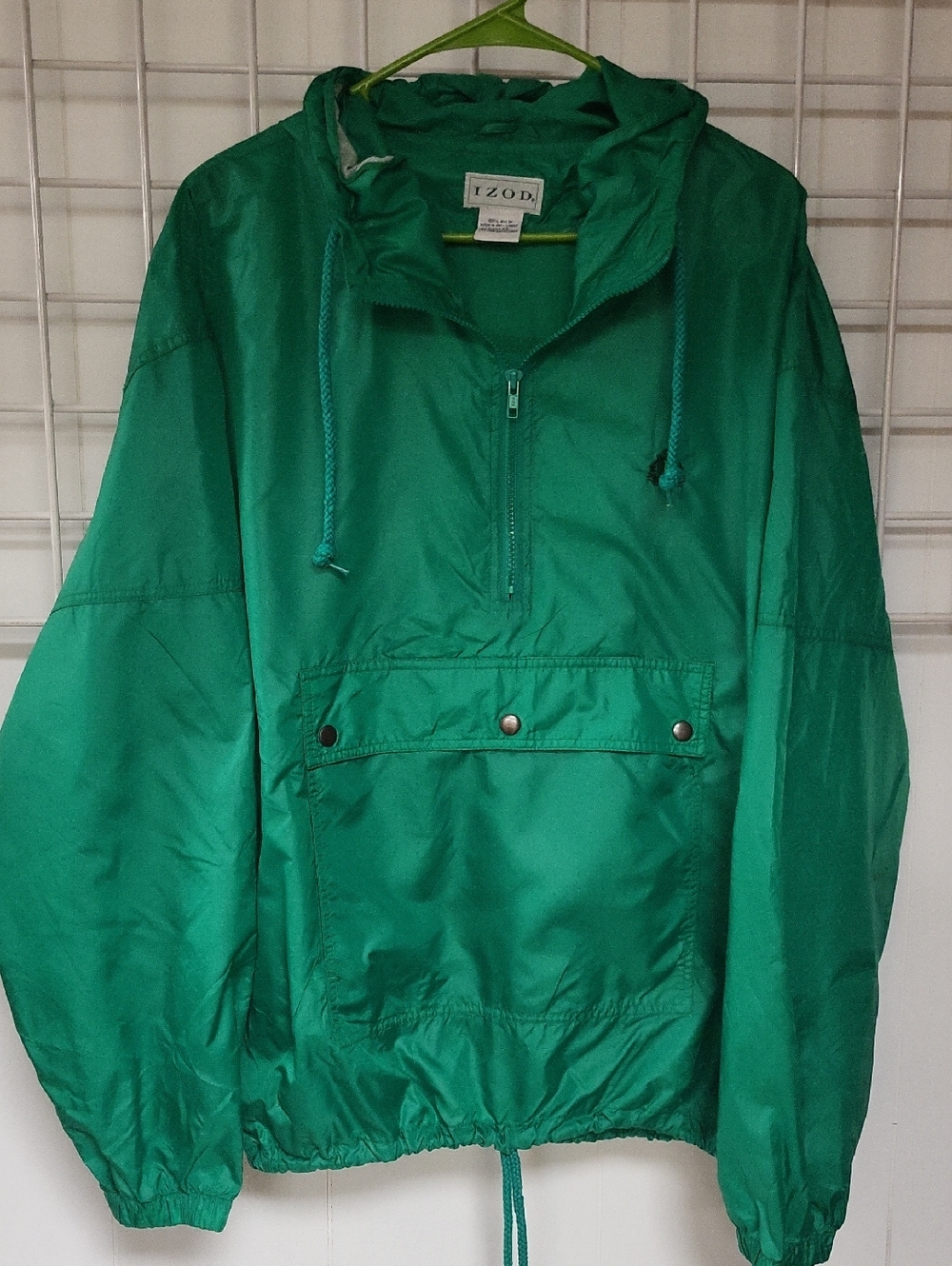 Izod Bright Green Half-Zip Pullover Windbreaker, Size XL